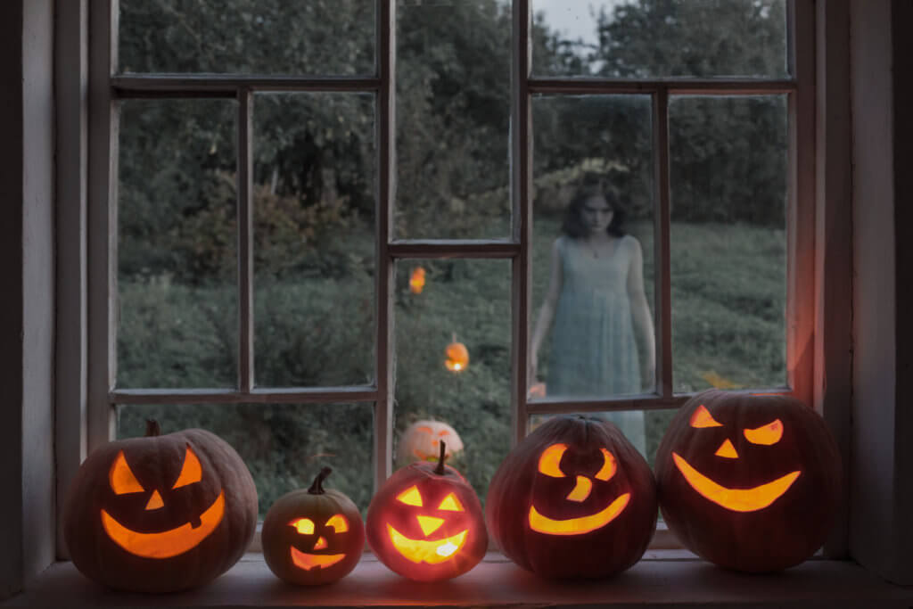 Halloween, ghost outside window