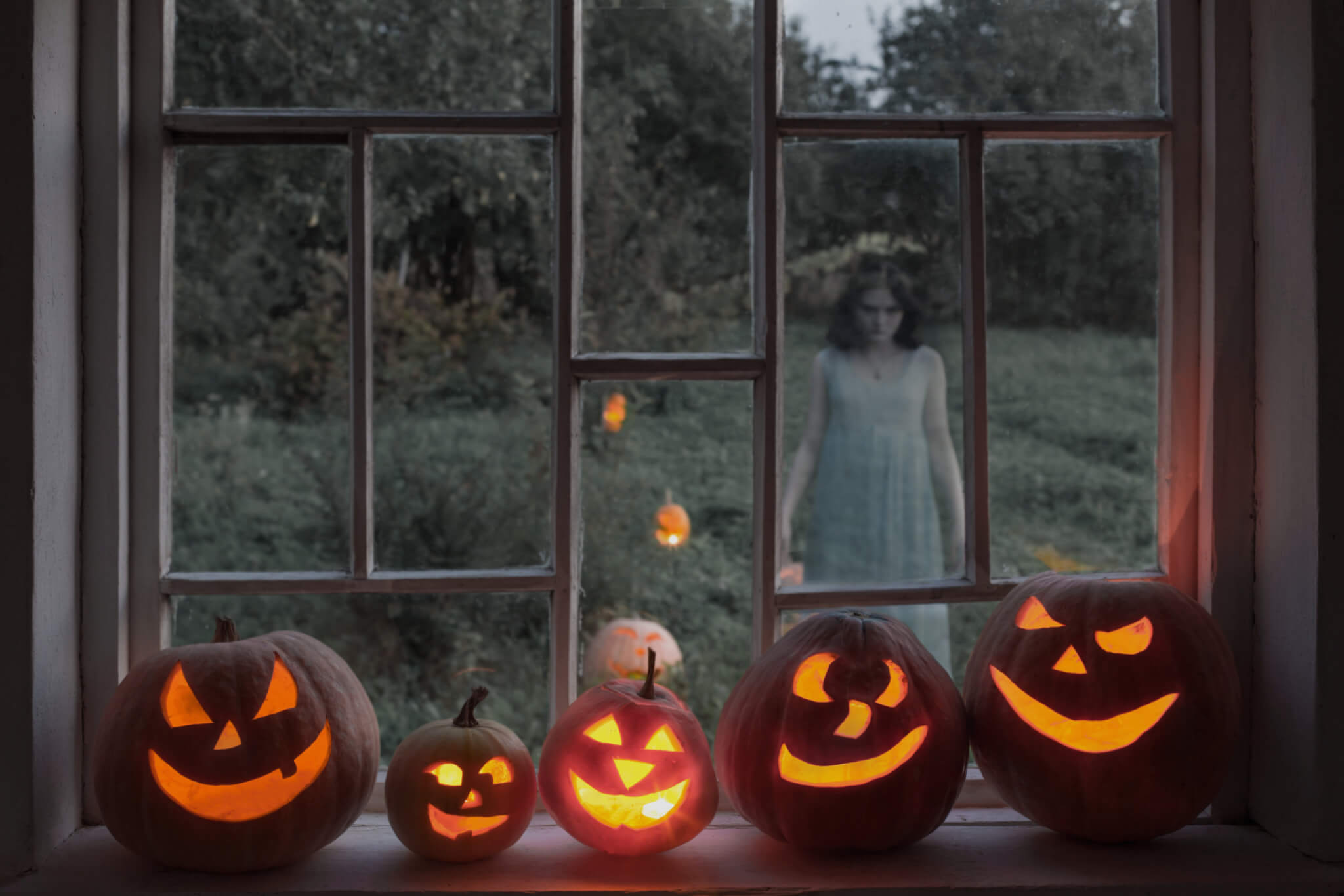 Halloween, ghost outside window