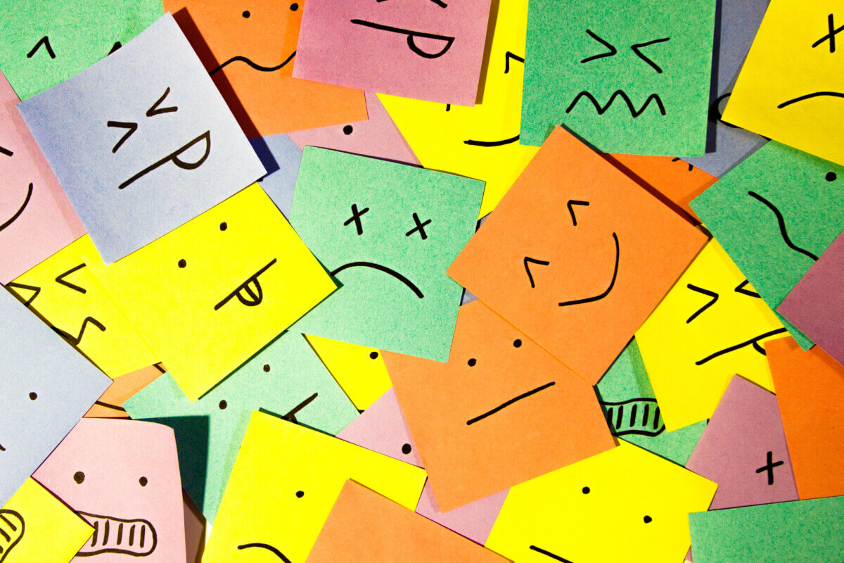 set of funny colored stickers with different emotions