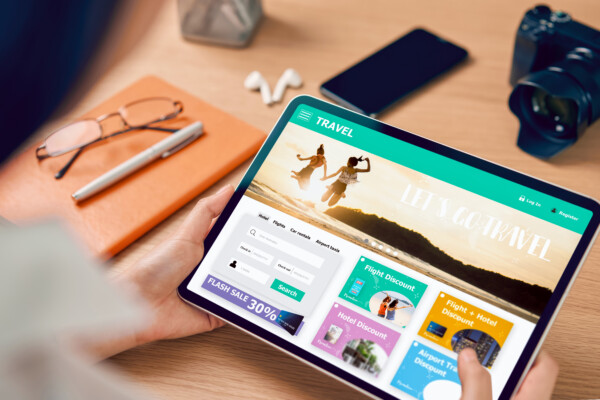 Person booking vacation online