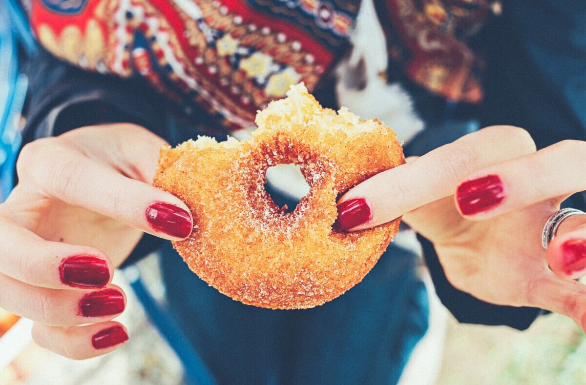 Eating a doughnut