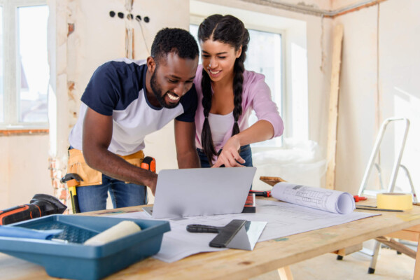Couple doing home remodeling and renovations