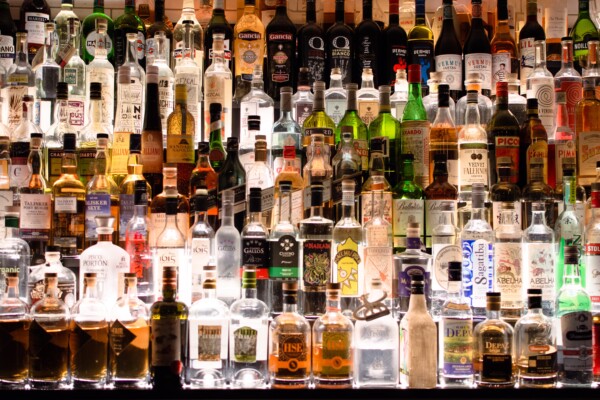 Alcohol bottles at bar