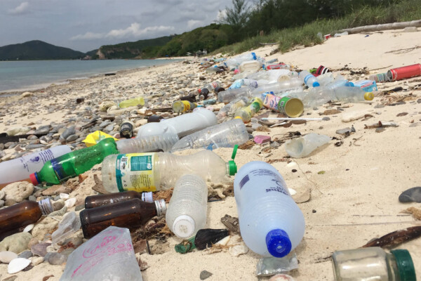 Plastic waste littering a beach