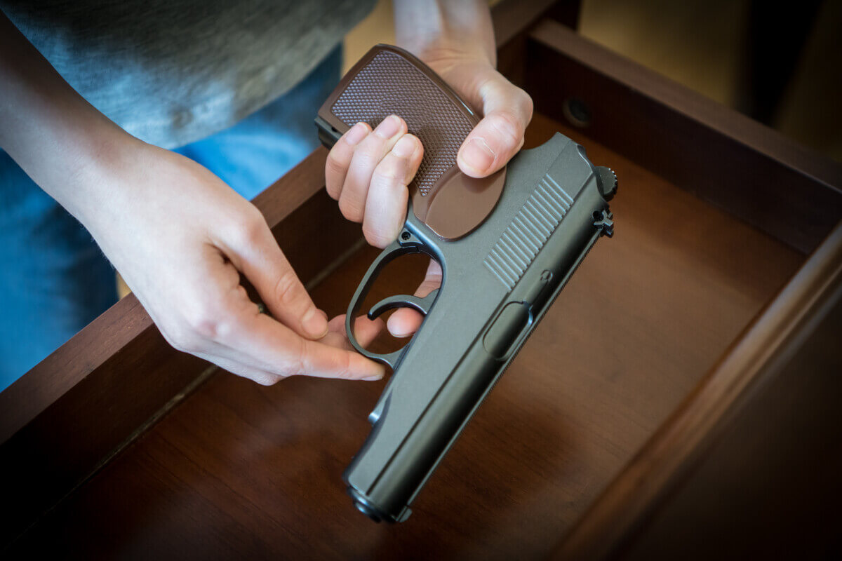 Child found gun in drawer at home.
