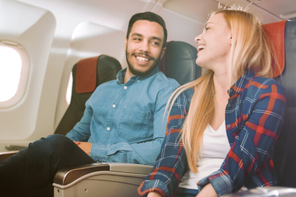Airplane passengers talking
