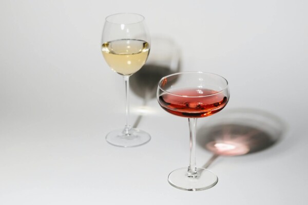 Wine glasses with red and white wines