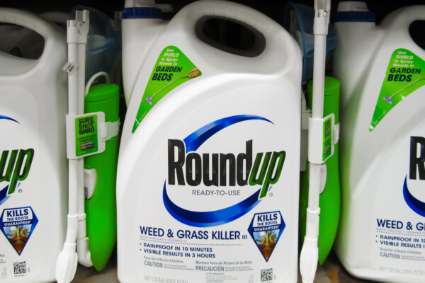 Roundup weedkiller on shelf at store.