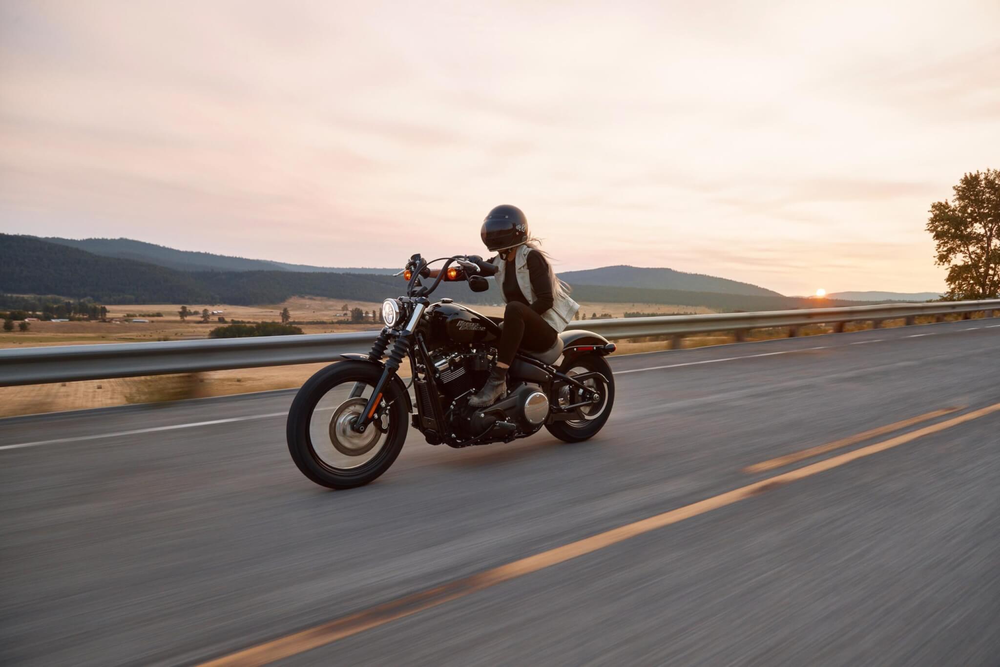 Woman on a Harley Davidson motorcycle