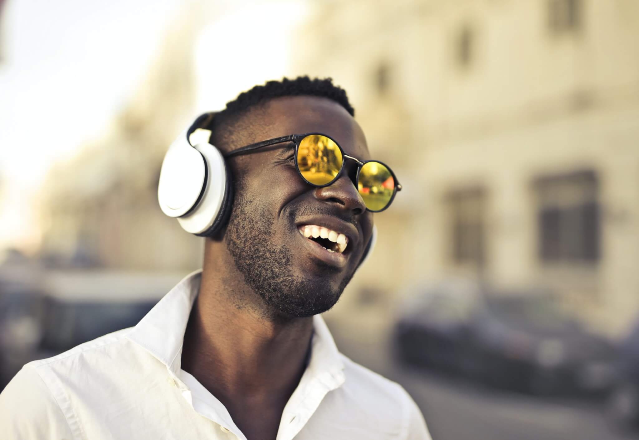 Man listening to music on headphones