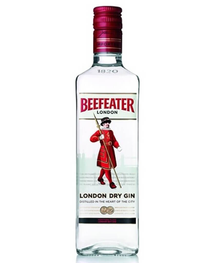 red and clear glass bottle of gin