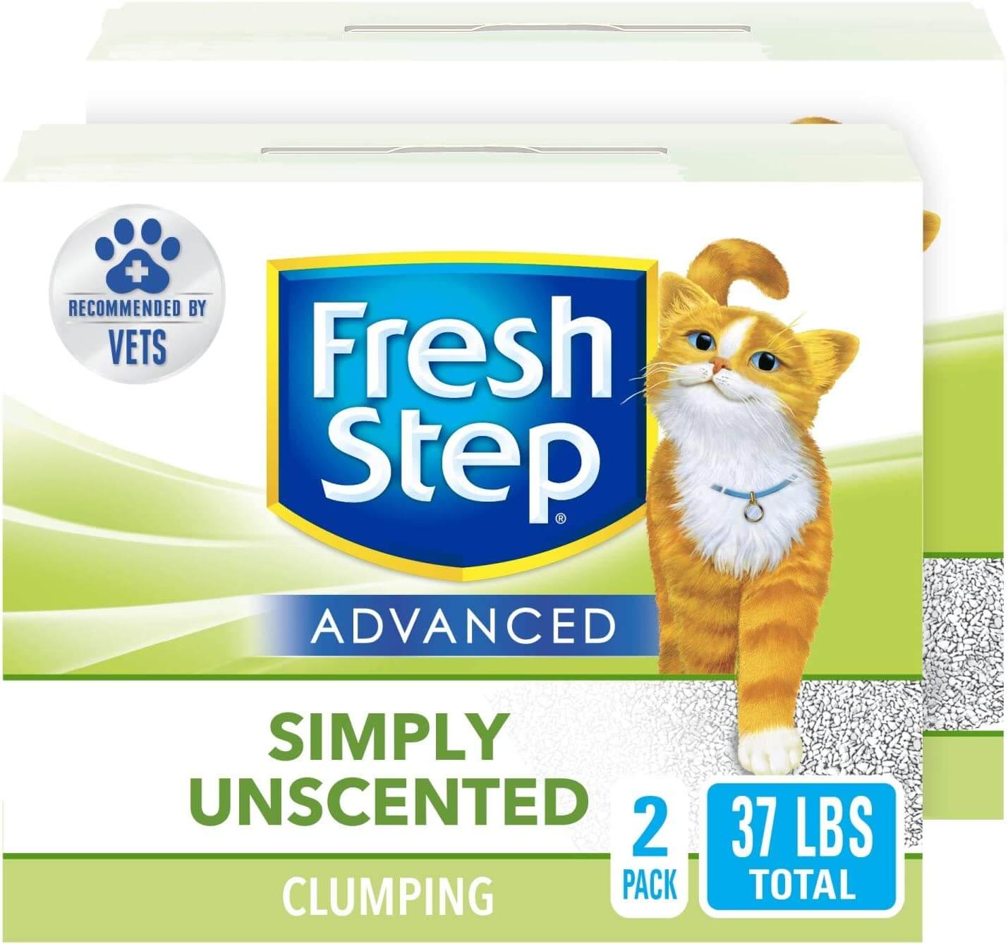 green and white box of cat litter