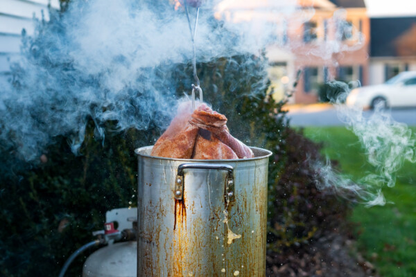 Turkey fryer cooking up a bird.