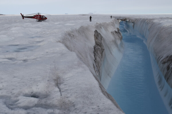 River of meltwater on the Zachariae Glacier, northeast Greenland.