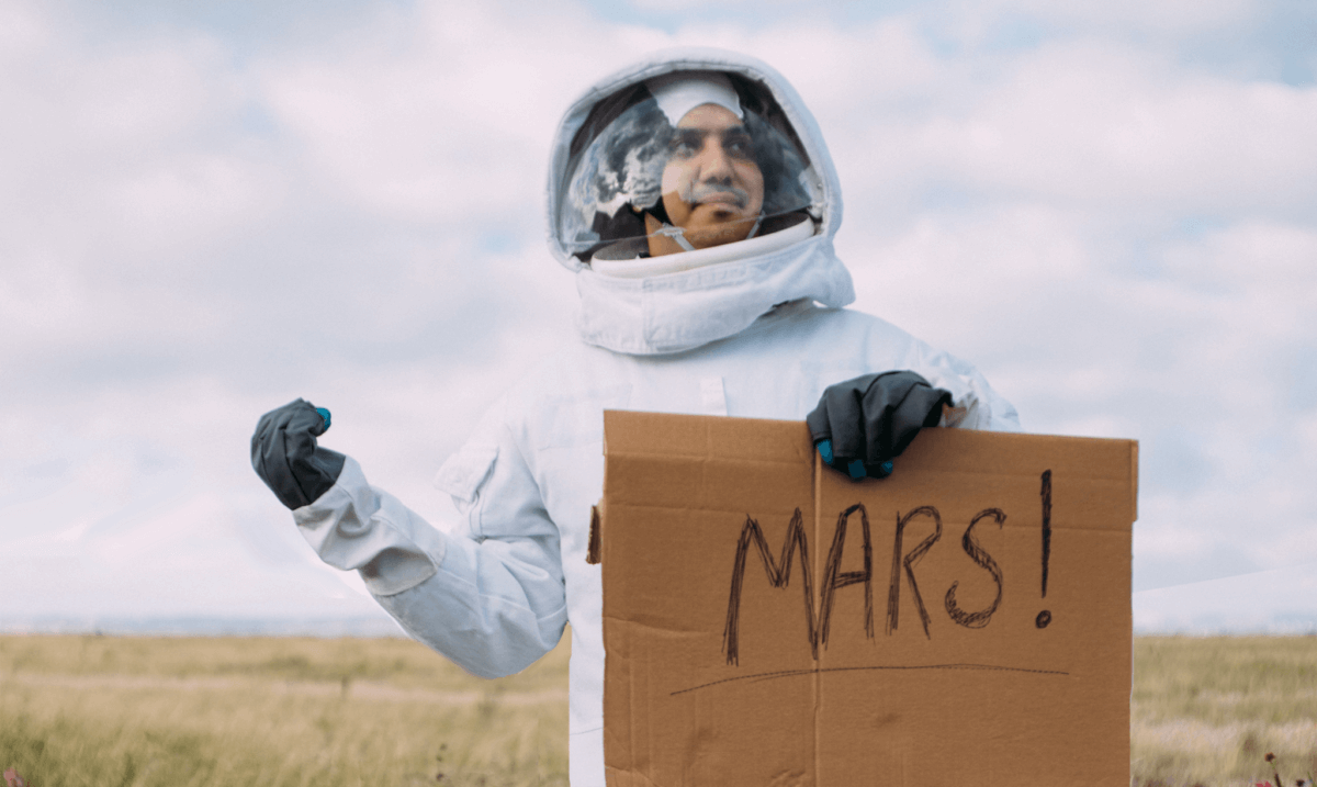 Astronaut hitchhiking to Mars