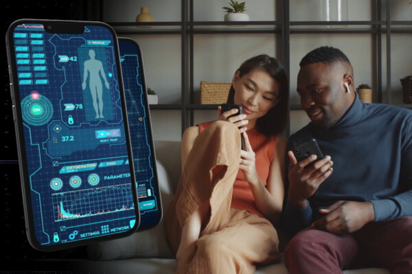 Parents creating baby's traits on app at EctoLife