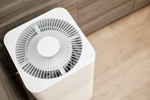 White home air purifier in the kitchen
