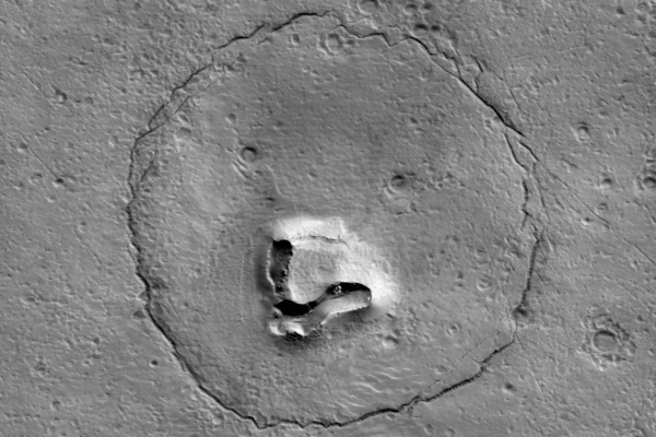 Look closely and you may notice the raised terrain in this photo looks like a bear's snout beneath two circular eyes.