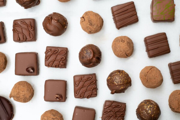 Different chocolates lined up in a row
