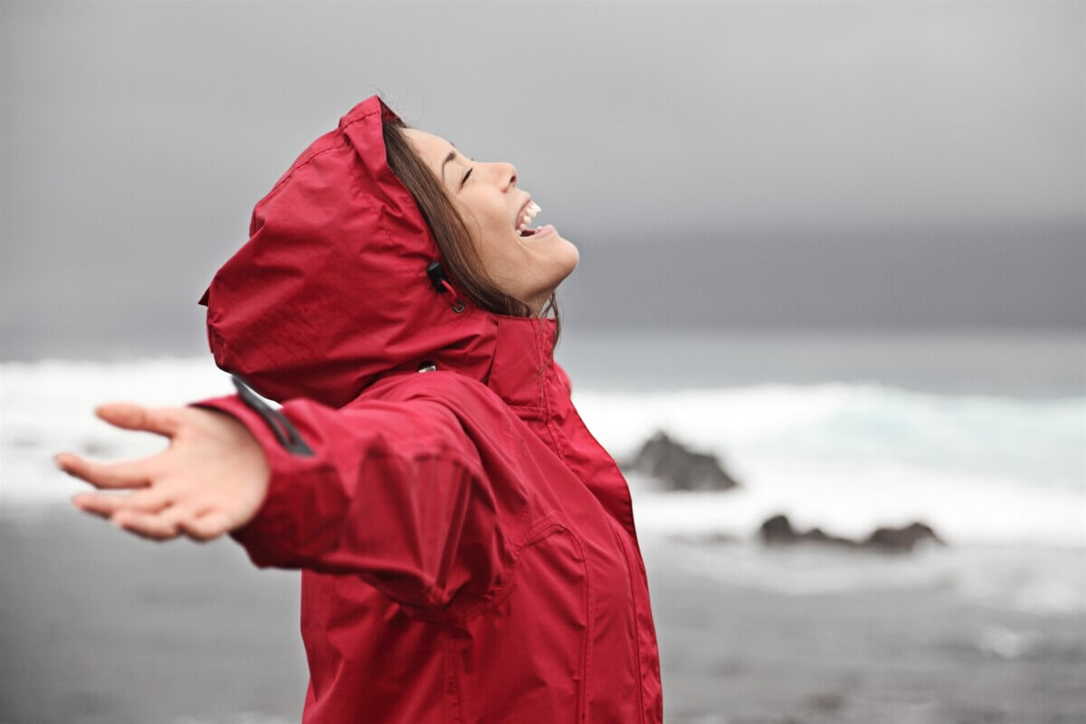 Woman wearing a rain jacket