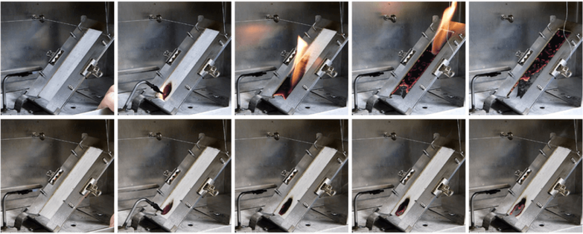 Images of two types of cotton set on fire.