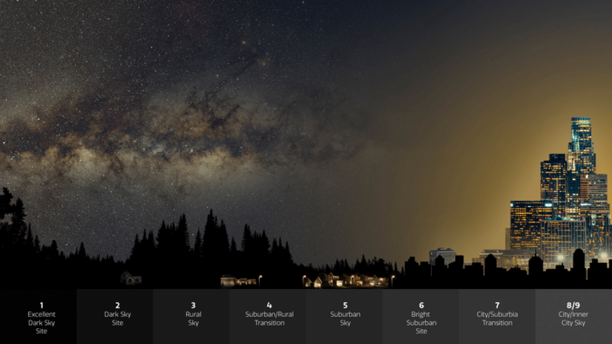 A map showing how city light blocks out light from stars
