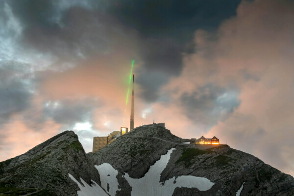Laser lightning rod on the top of a mountain