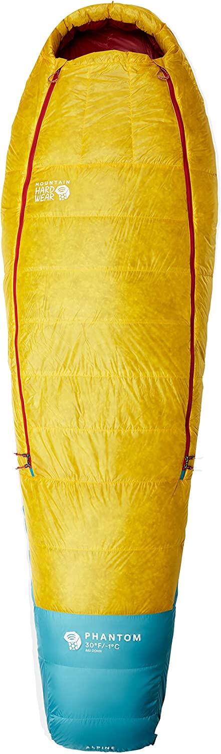 yelow and light blue sleeping bag