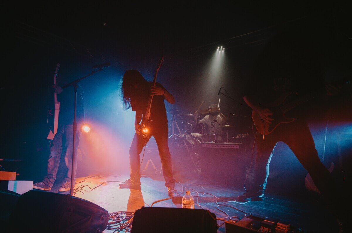 Heavy metal band having a concert