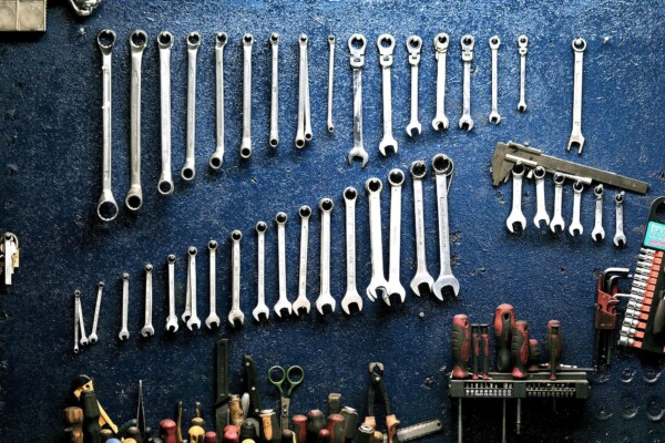 Set of tools hanging on a wall