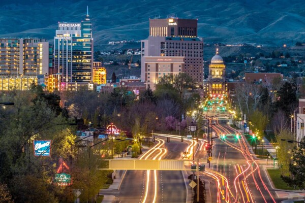 Downtown Boise at night.