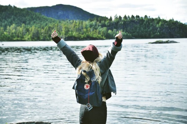 Woman wearing a Fjällräven Backpack