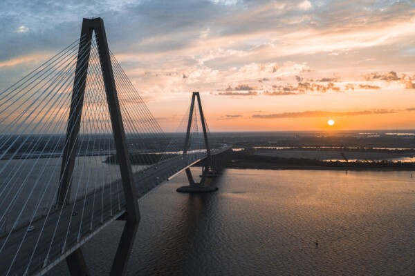 Arthur Ravanel Jr Bridge and Charleston sunset