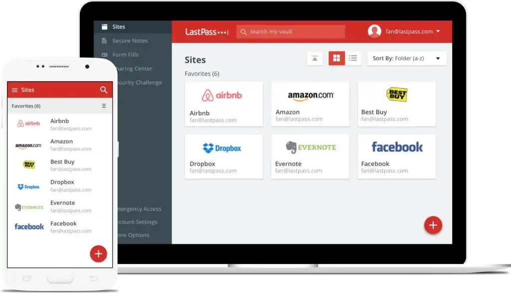 lastpass screens on computer and phone