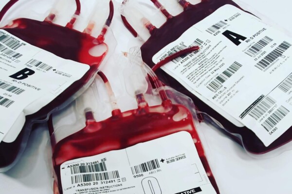 3 bags with different blood types