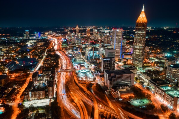 downtown city lights in Atlanta