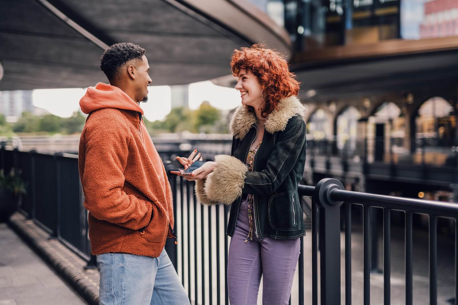 Friends having a conversation outside