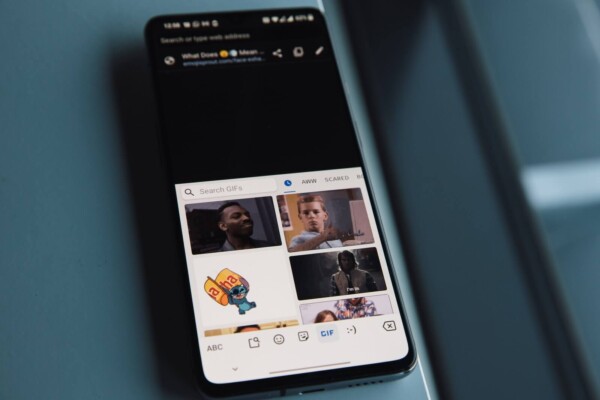 Smartphone with GIFs on screen