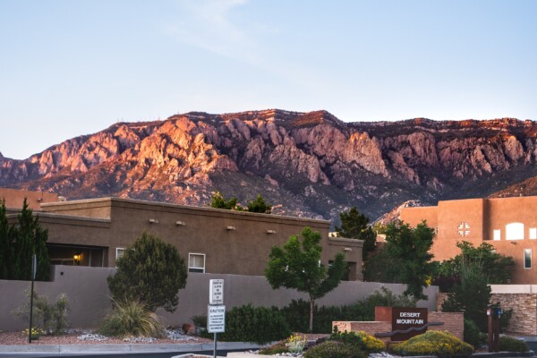 Albuquerque, New Mexico neighborhood at sunset.