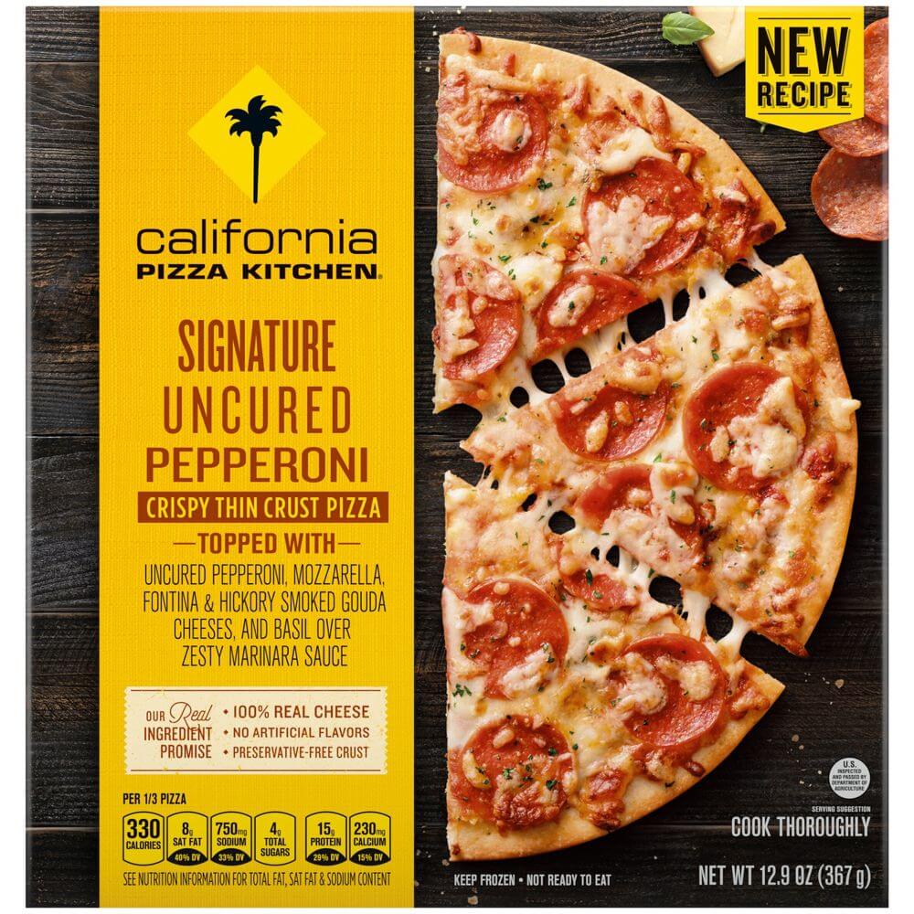 California Pizza Kitchen Crispy Thin Crust Signature Pepperoni Frozen Pizza, frozen pizza box