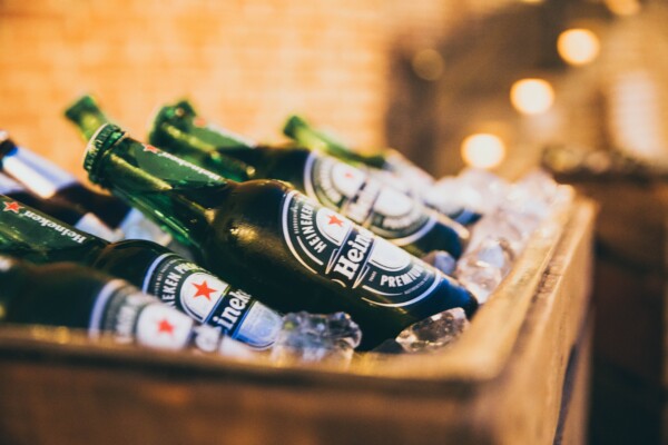 Heineken beer bottles in a cooler
