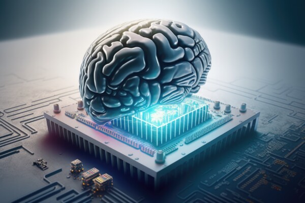 Neural interface: Human cyborg brain being used with computer chips for AI
