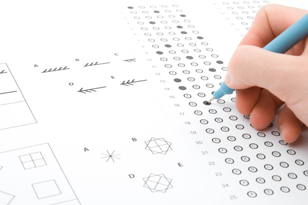 Person filling out an IQ test