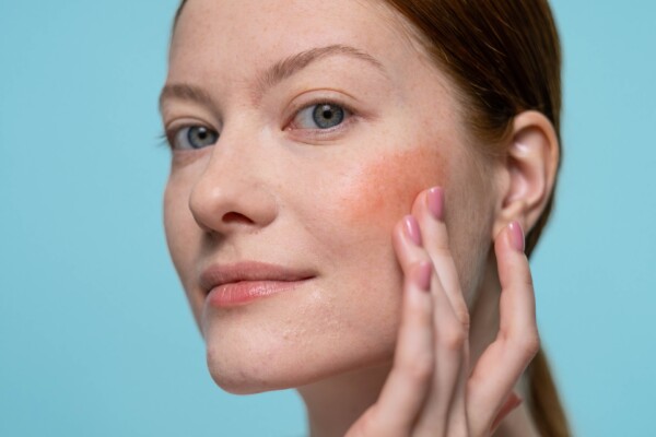 Woman wearing blush on her cheeks