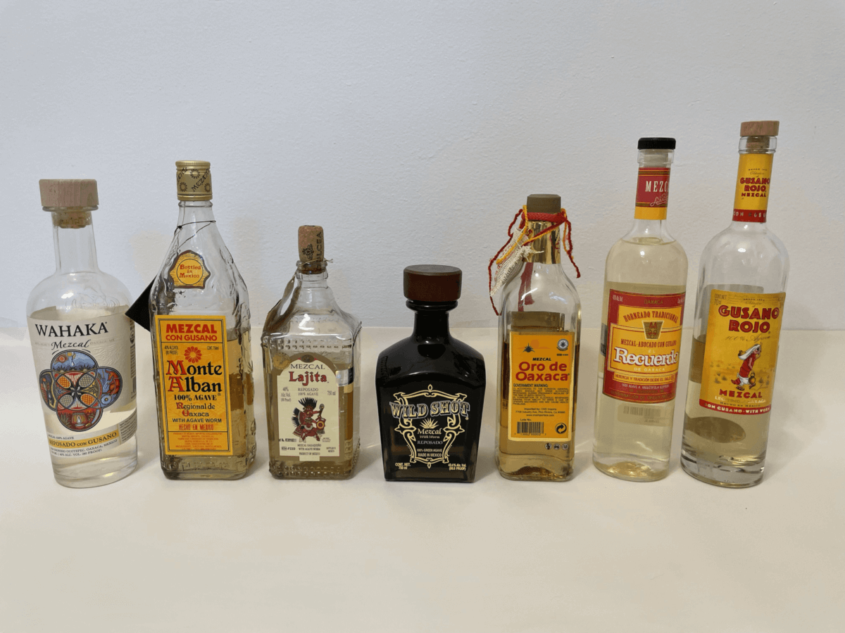 bottles of mezcal alcohol
