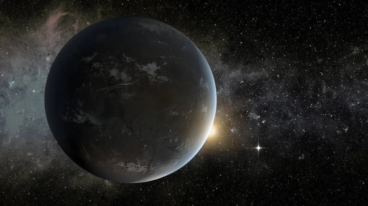 Artist's concept of Kepler-62f, a super-Earth-size planet orbiting a star smaller and cooler than the sun, about 1,200 light-years from Earth.