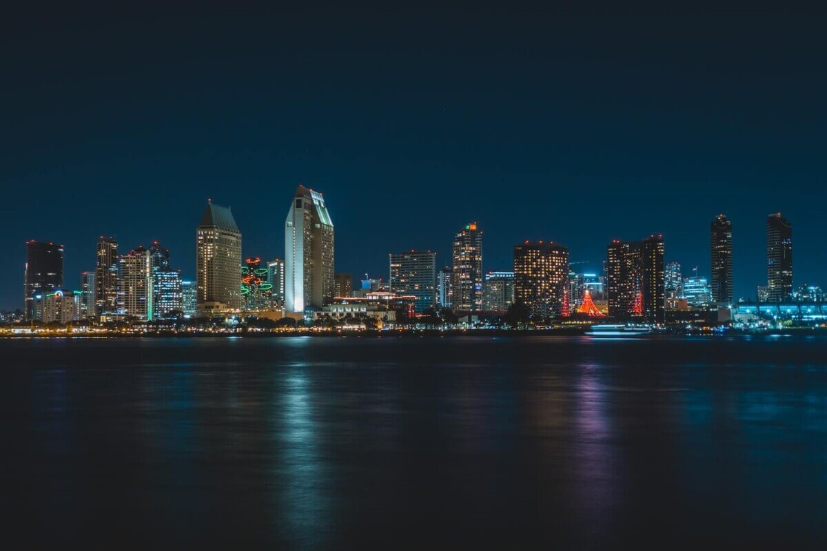 San Diego skyline near water during nighttime
