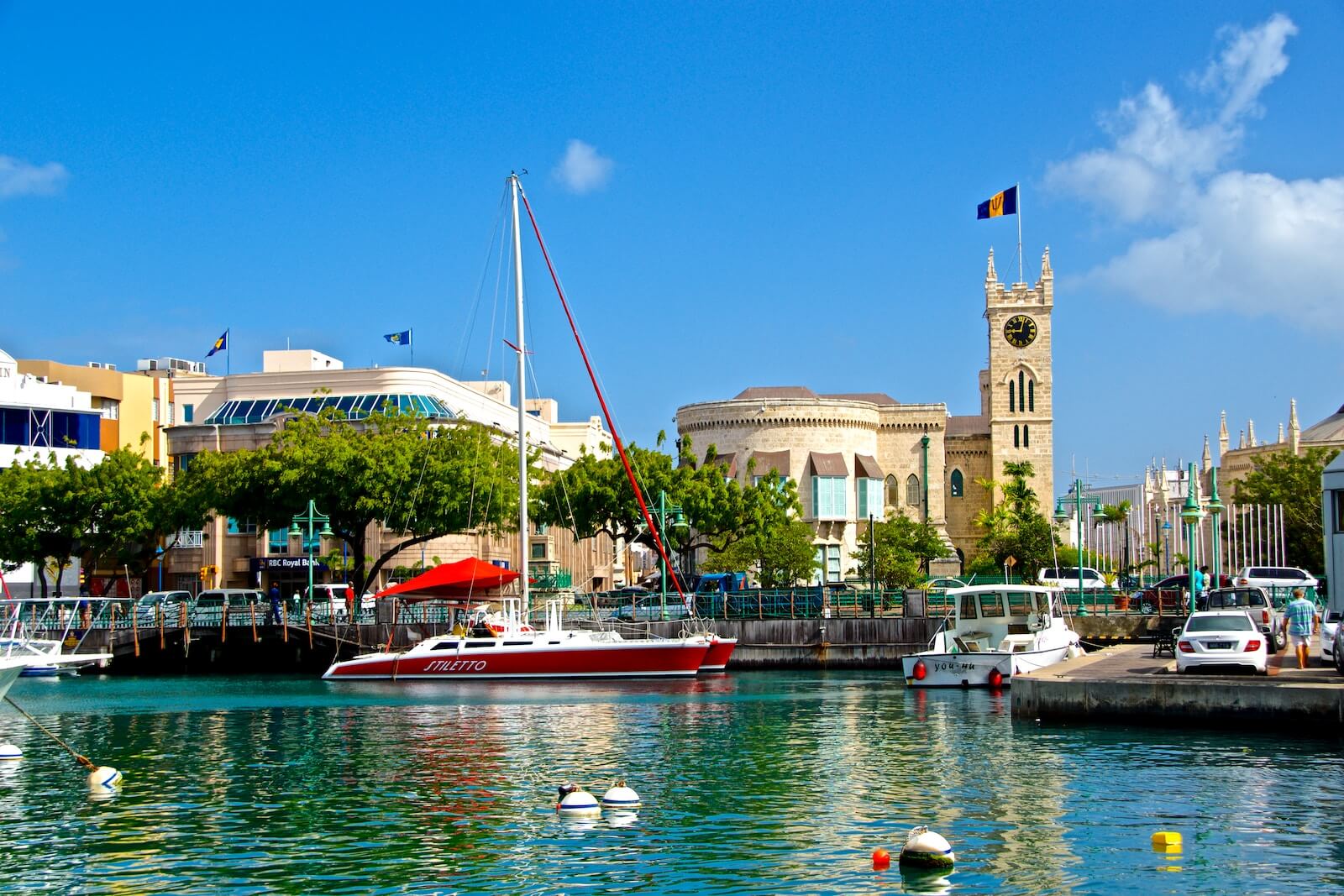 Sail boats docked in Barbados' harbor
