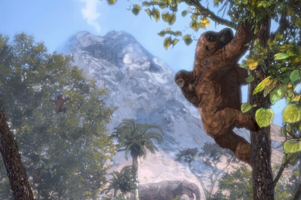Illustration of ape climbing tree
