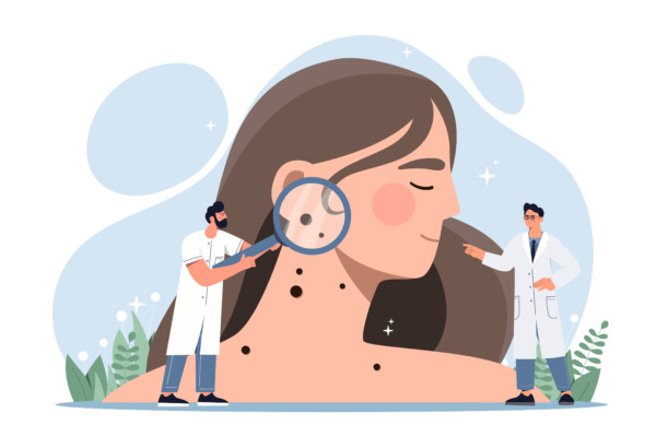 Image depicting doctors screening a woman for skin cancer